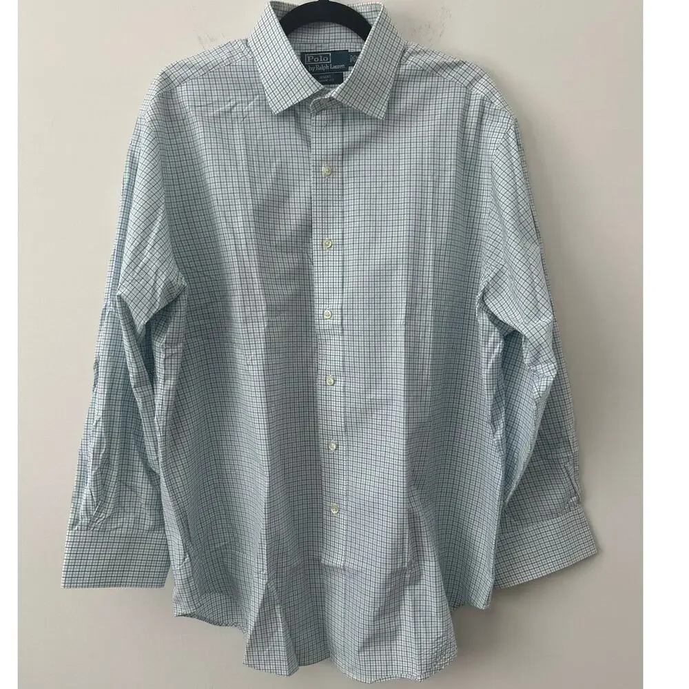 Polo by Ralph Lauren Regent Dress Shirt Men's 17 32/33 Blue Plaid Long Sleeves
